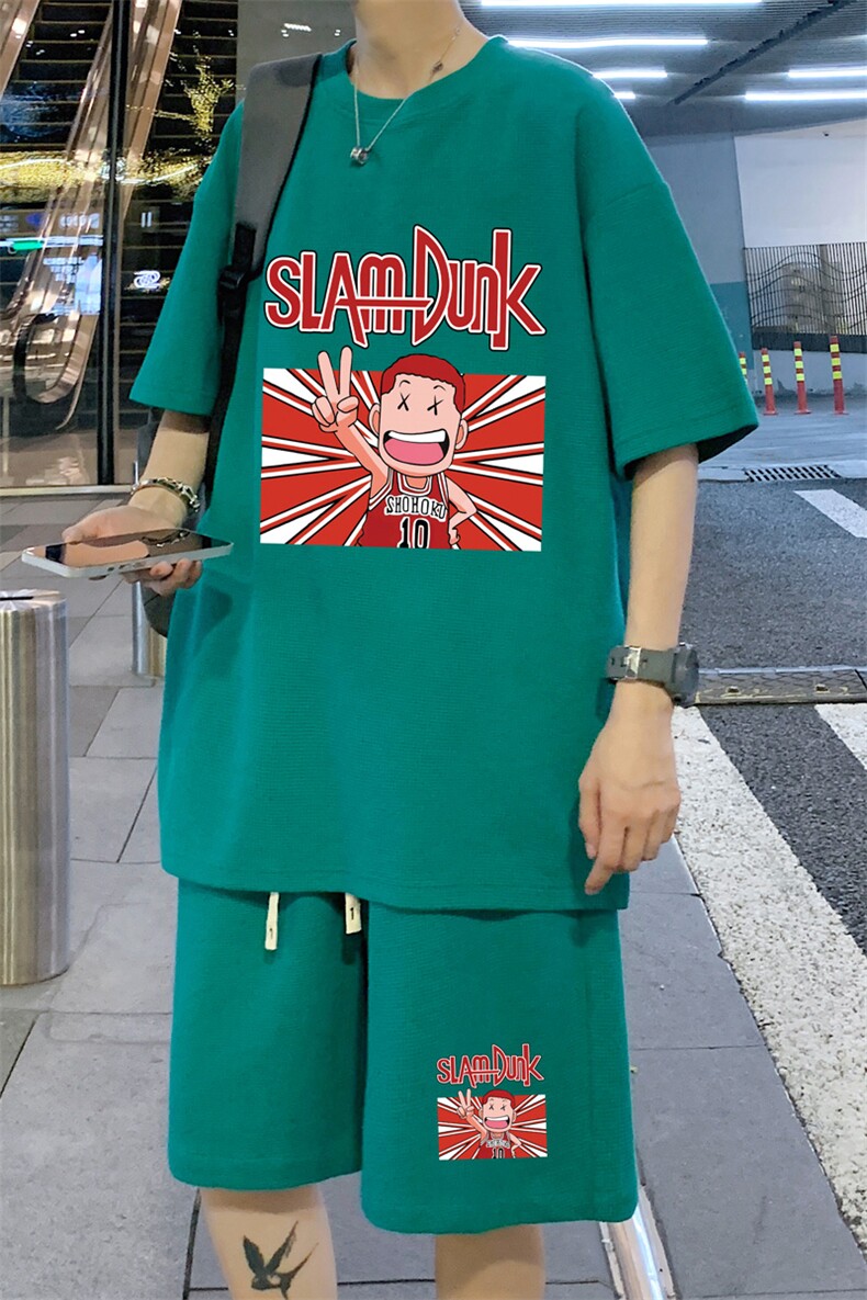 ！定制面料！2024夏季新款华夫格短袖套装情侣一套HTZ67P50,男装T恤,电商B220