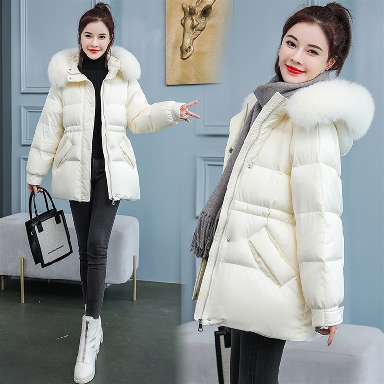 2020冬季新款潮流时尚宽松舒适保暖中长款气质大毛领连帽羽绒服，女装羽绒服，千千佰惠
