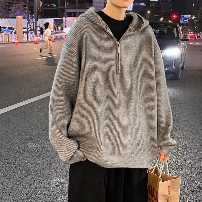 半拉链连帽毛衣男冬季韩版慵懒风针织衫oversize外套潮,男装针织衫/毛衣,星座1116A-1（原606A）