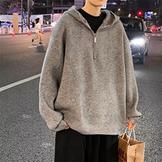 半拉链连帽毛衣男冬季韩版慵懒风针织衫oversize外套潮，男装针织衫/毛衣，星座1116A-1（原606A）