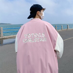 ！开衫男外套男夹克男宽松拼接棒球服男港风BQF341-P50图片