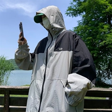 拼色连帽防晒服男夏装加大码潮胖人宽松遮阳外套皮肤衣W4927-P41，男装防晒衣，星座412-2