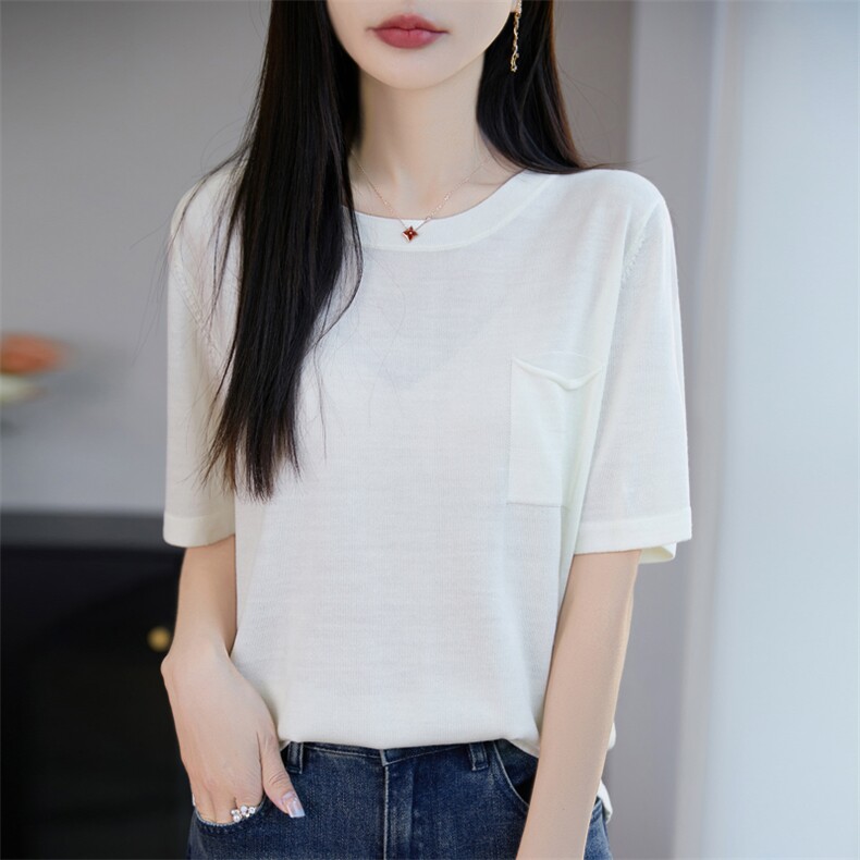 夏季天丝亚麻圆领短袖针织T恤打底衫女宽松显瘦韩版薄内搭简约潮，女装T恤，东远绒业