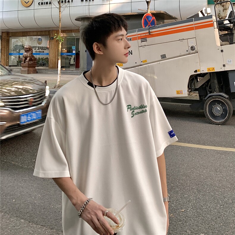 2025夏季欧美风字母印花中性假两件男士短袖T恤T850/特20,男装T恤,电商A148
