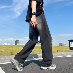 美式复古水洗破洞牛仔裤夏季薄款hiphop高街潮牌休闲直筒裤图片