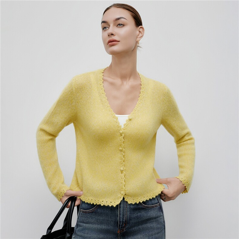 2025早秋新款韩版时尚百搭显瘦v领长袖山羊绒针织开衫，女装羊绒衫，阿舍尔精品