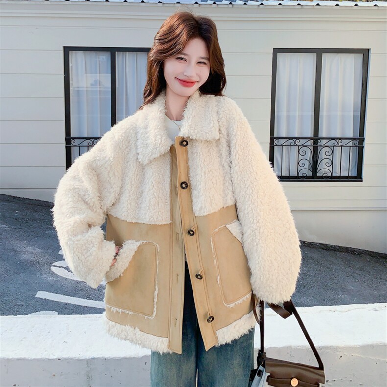 【新款】拼接撞色皮毛一体外套2C131-703-P215K318,女装短外套,2C131
