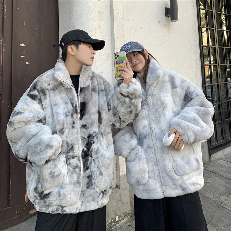 1港风情侣羊羔毛扎染大码M-5XL毛绒s棉服外套男YG7503P128控168，男装棉衣，星座226-2