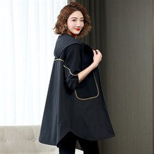 中长款夹克上衣2023新款大码连帽拼接口袋长袖外套时尚春，女装风衣，丽影随形