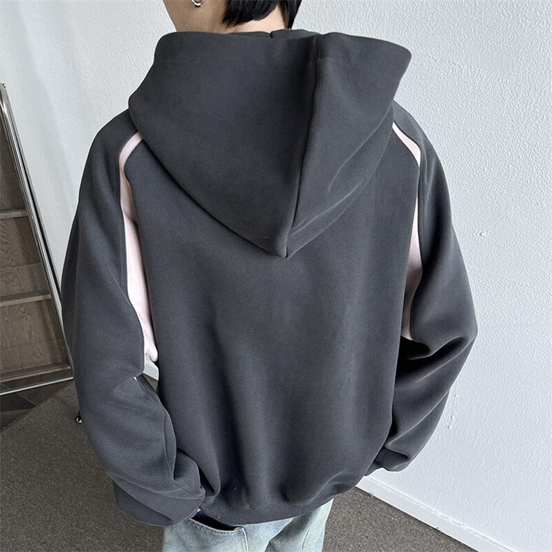 WY610-P58美式潮牌宽松oversize拼接撞色开衫卫衣,男装卫衣,星座1503