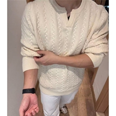 美式复古麻花设计感毛衣男女情侣慵懒亨利领宽松针织衫MZ867-P68，男装针织衫/毛衣，星座412-3