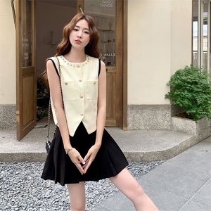 法式小香风马甲显瘦百褶半身裙套装女2025夏季新款气质减龄两件套图片