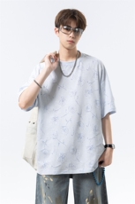 设计感烧花圆领正肩T恤男女夏季大码短袖上衣T3613-特价P30，男装T恤，电商A007