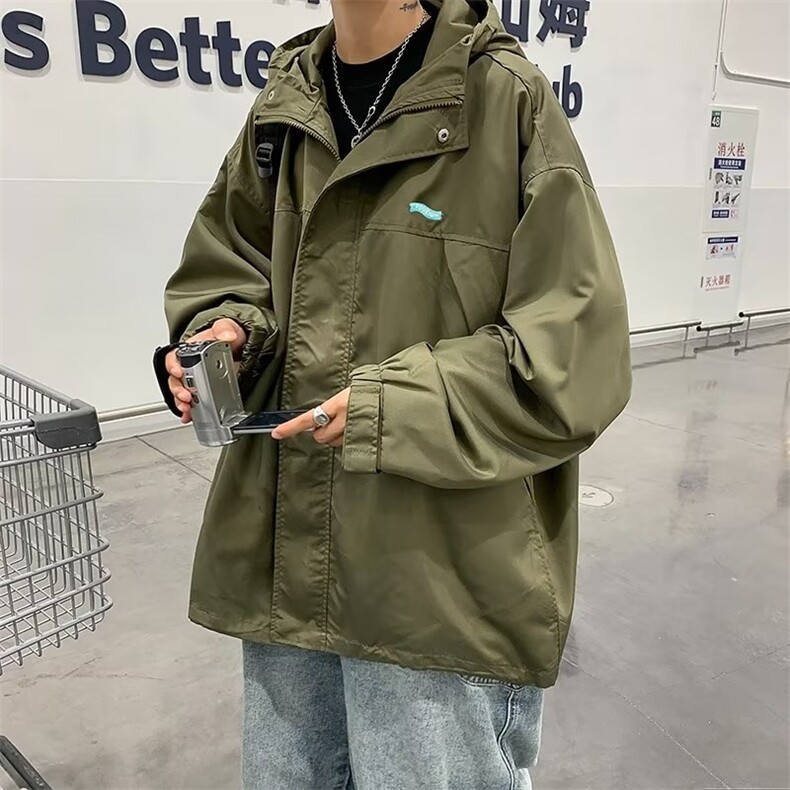 港风复古工装夹克男秋季新款潮流百搭简约纯色防风冲锋衣JK551P55图片