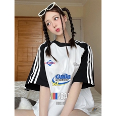 夏季美式高街重磅纯棉三条杠织带插肩撞色男女短袖T恤CZ68-特P25，男装T恤，电商A486