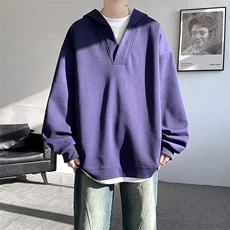8XL-M叠穿假两件卫衣重磅连帽V领拼接套头衫宽松大码外套WY006P65，男装卫衣，电商B312