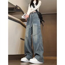 有货DK77-特批40美式大口袋弯刀牛仔裤男女款松紧腰，男装牛仔裤，星座603-2