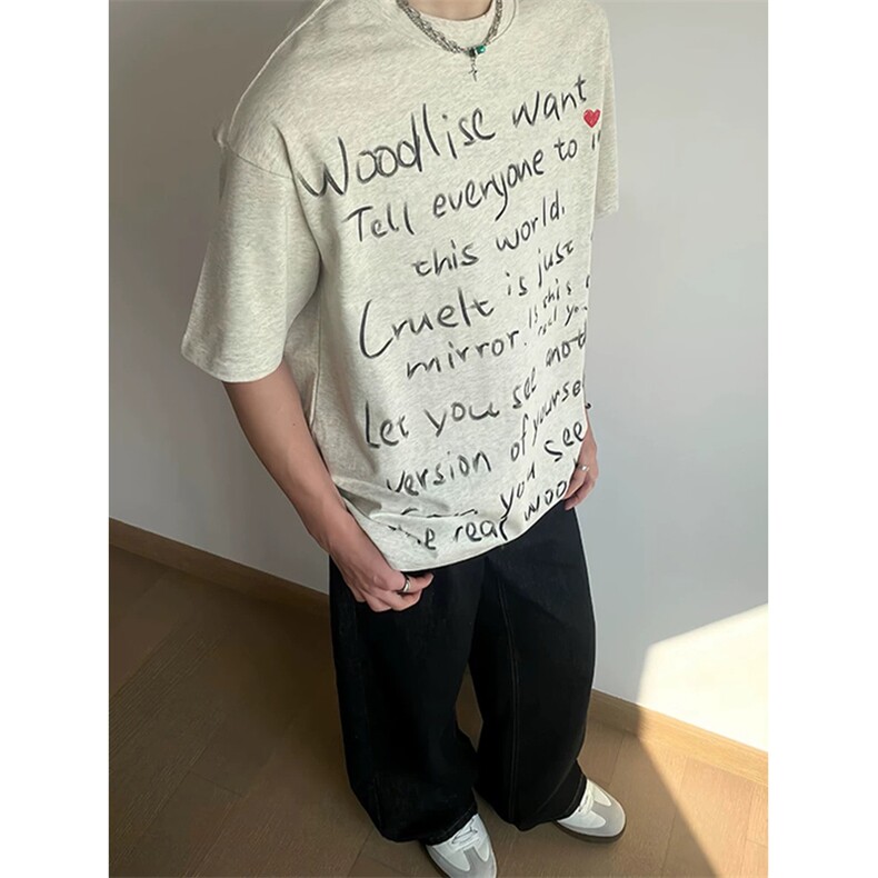 网图有货美式复古手绘字母涂鸦纯棉短袖男女欧美潮牌t恤A335-P25，男装T恤，星座1505