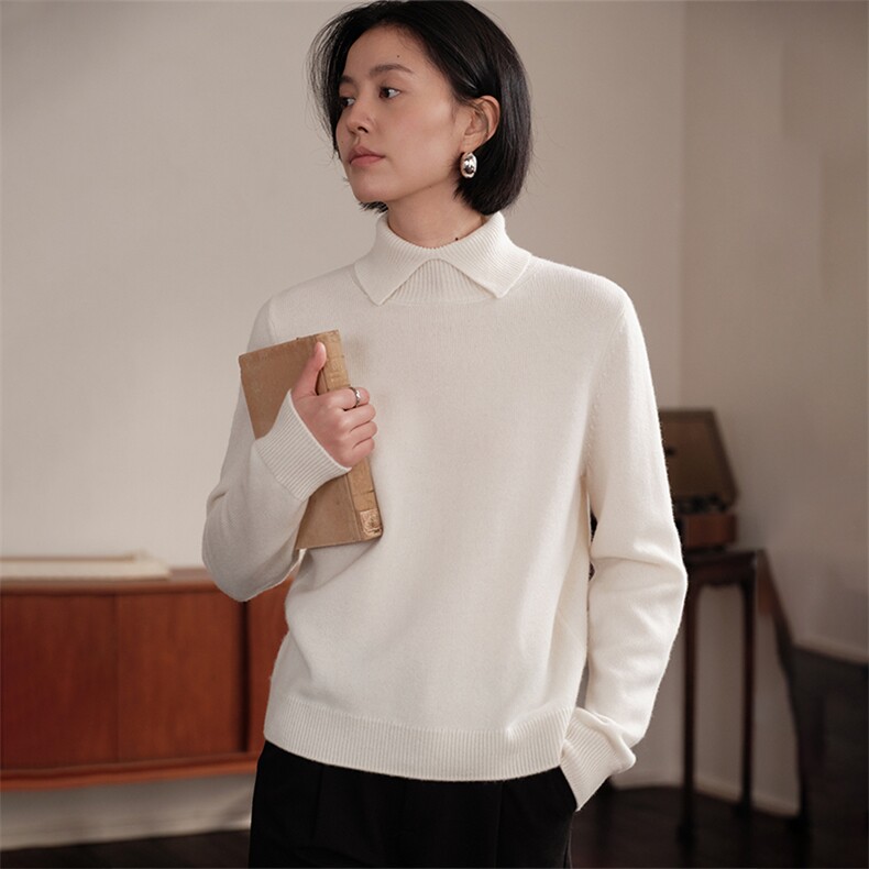2025百搭秋冬时尚知识分子高领翻领长袖,女装羊绒衫,肤容雪羊绒