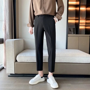 夏季韩版潮流九分西裤男士修身冰丝裤小脚裤休闲裤长款男裤子S02图片