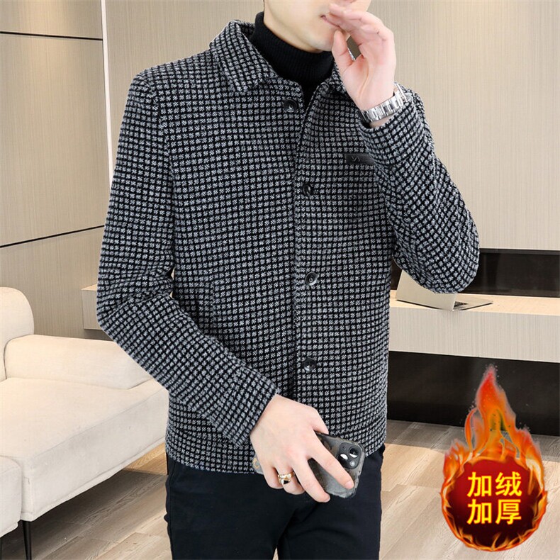 冬季新款男士翻领毛呢大衣加绒加厚夹克外套上衣D19P135,男装夹克,电商B226-2（原B217-2）