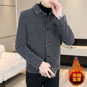 冬季新款男士翻领毛呢大衣加绒加厚夹克外套上衣D19P135图片