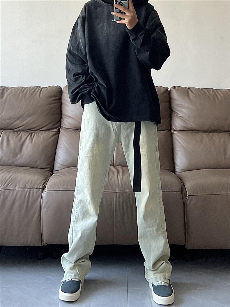 WASSUPHAPPY美式水洗泛黄牛仔裤男款夏季潮牌水洗做旧休闲长裤子,男装牛仔裤,星座B271