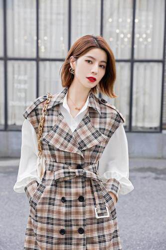 【秋季新款】时尚格子马甲配衬衫两件套，女装马夹，笑思源