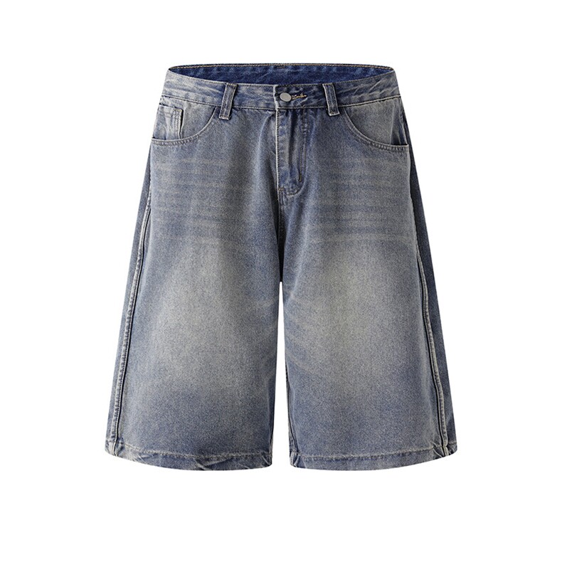 南夏乔装2025夏季新款日系复古水洗做旧休闲七分裤潮流直筒短裤男，男装牛仔裤，电商S006（B521）