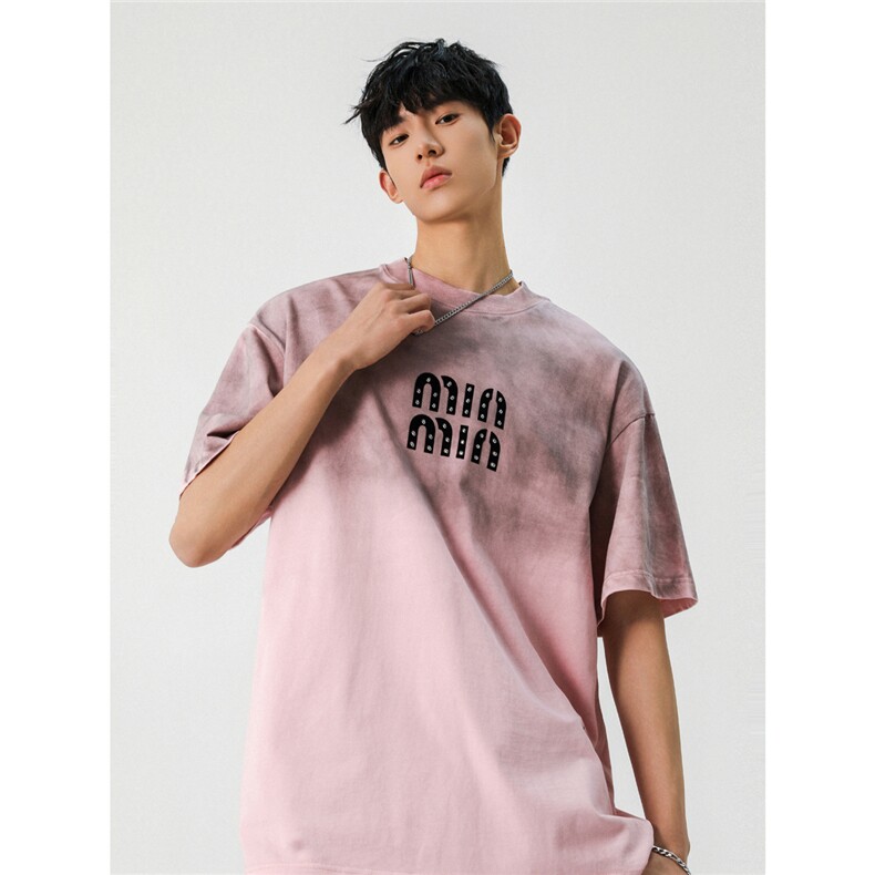 2026新款潮牌短袖宽松韩版字母印花扎染工艺T恤T8820/P55，男装T恤，星座202