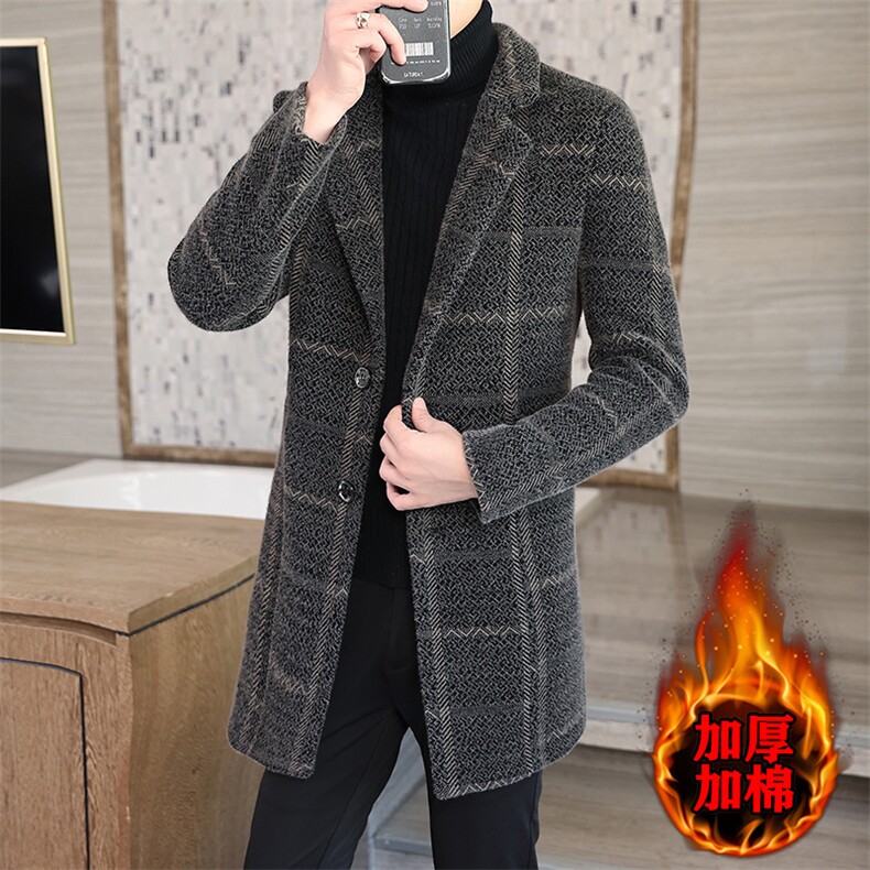 冬季加厚毛呢大衣中长款水貂绒韩版修身风衣外套男N729P170控268，男装毛呢大衣，电商B226