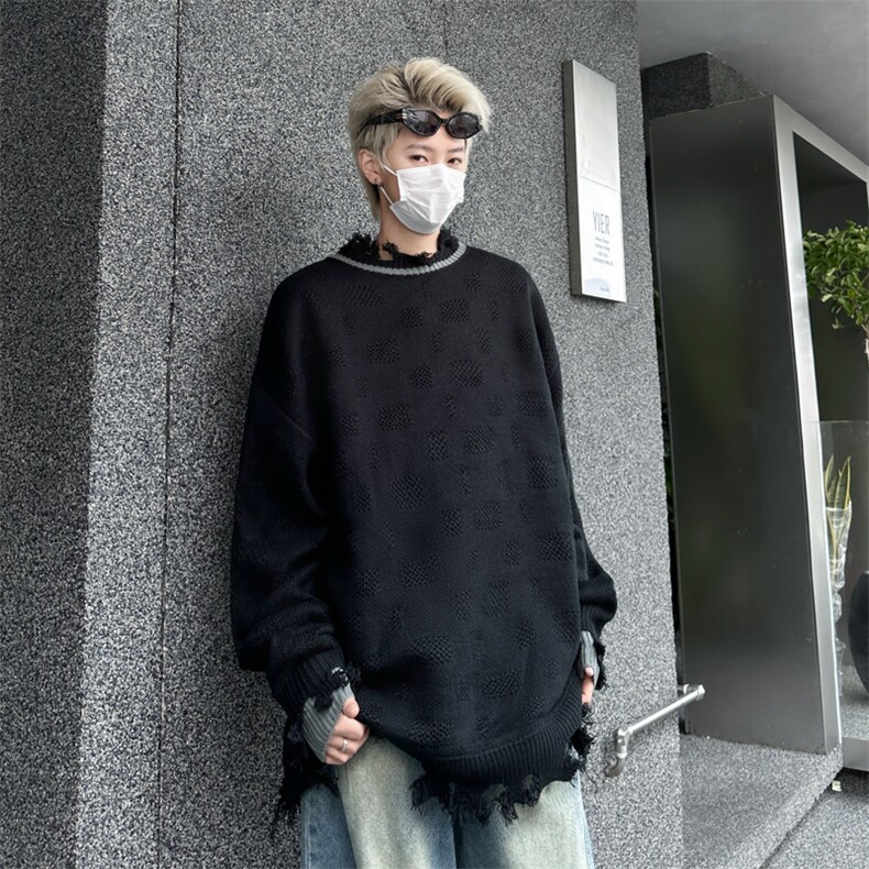 美式破洞毛衣秋冬季潮流宽松保暖打底线衣,男装针织衫/毛衣,星座410-7