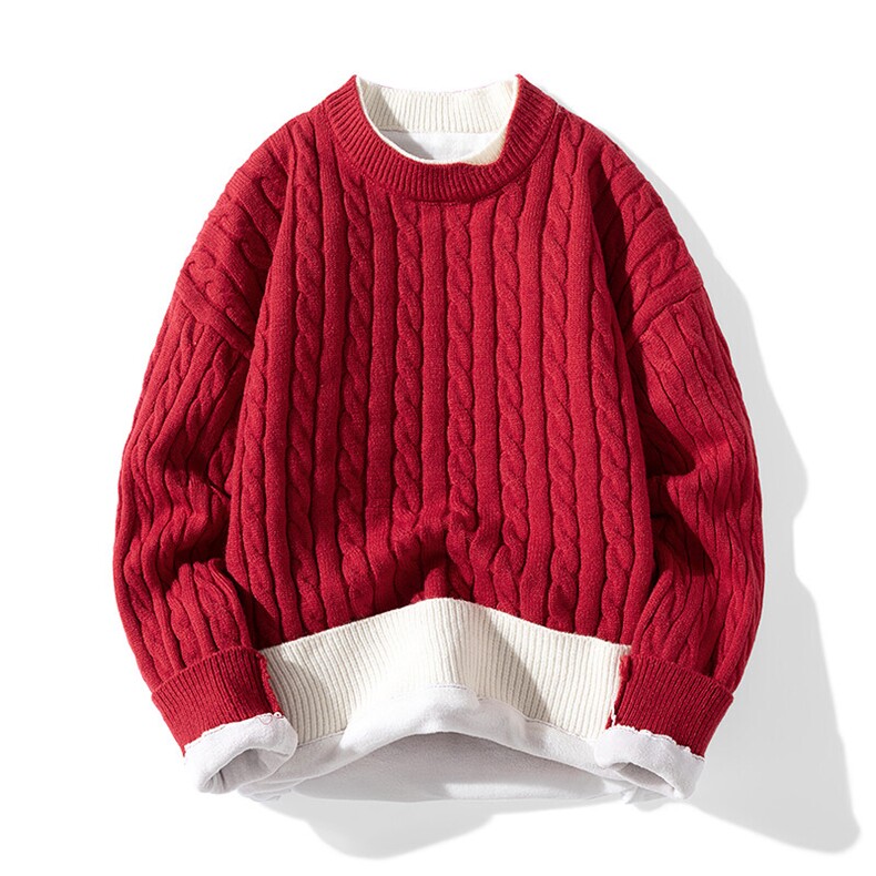 假两件加绒加厚内搭针织衫红色衣服本运年A168-SSMY07-TP60加绒70,男装针织衫/毛衣,电商A168