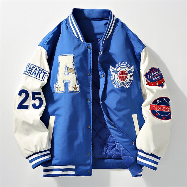 美式棒球服宽松潮流痞帅加绒加厚立领夹克A436-22129加棉-P80,男装夹克,电商A436