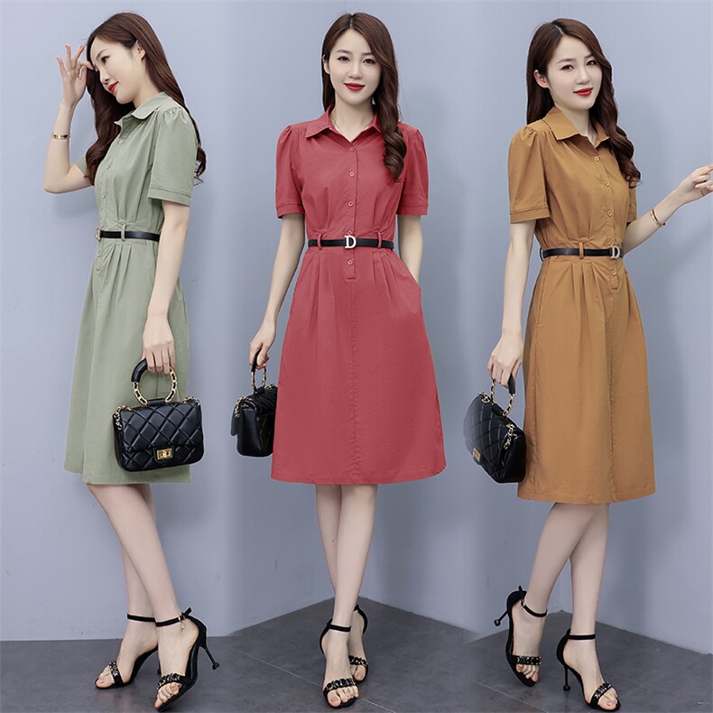 2023夏装新款时尚气质收腰衬衫连衣裙（送皮带），女装连衣裙，姿衣坊