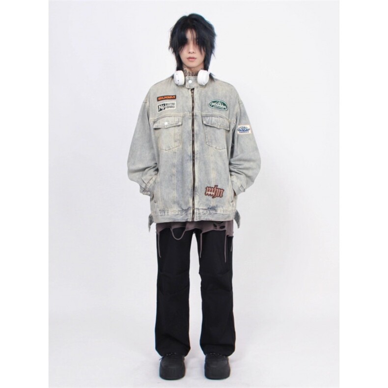 JK8615-P65美式高街水洗做旧牛仔外套男女秋季,男装工装外套,电商B323A