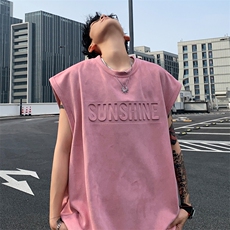 ！2025夏季新款男士钢印麂皮绒背心无袖T恤TLBX01特P22控38，男装背心/马甲，电商B220