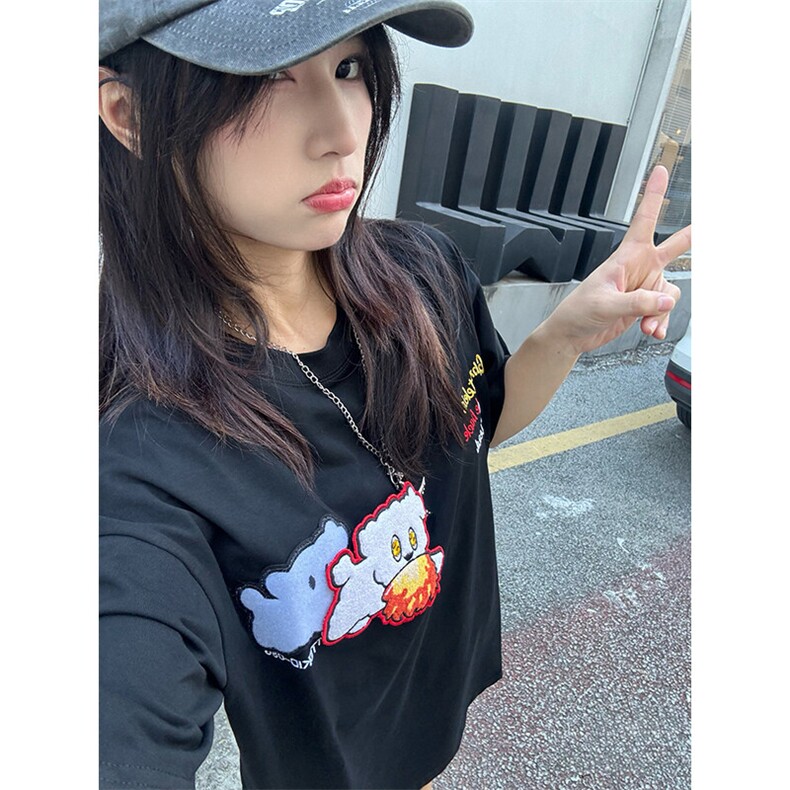 万针全刺绣工艺抖音得物高品质260克重磅纯棉双纱美式高街短袖T恤,男装T恤,电商A486