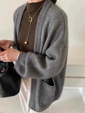 韩系v领针织开衫女秋冬新款流行软糯毛衣外套慵懒外搭，女装羊毛衫，思途羊绒