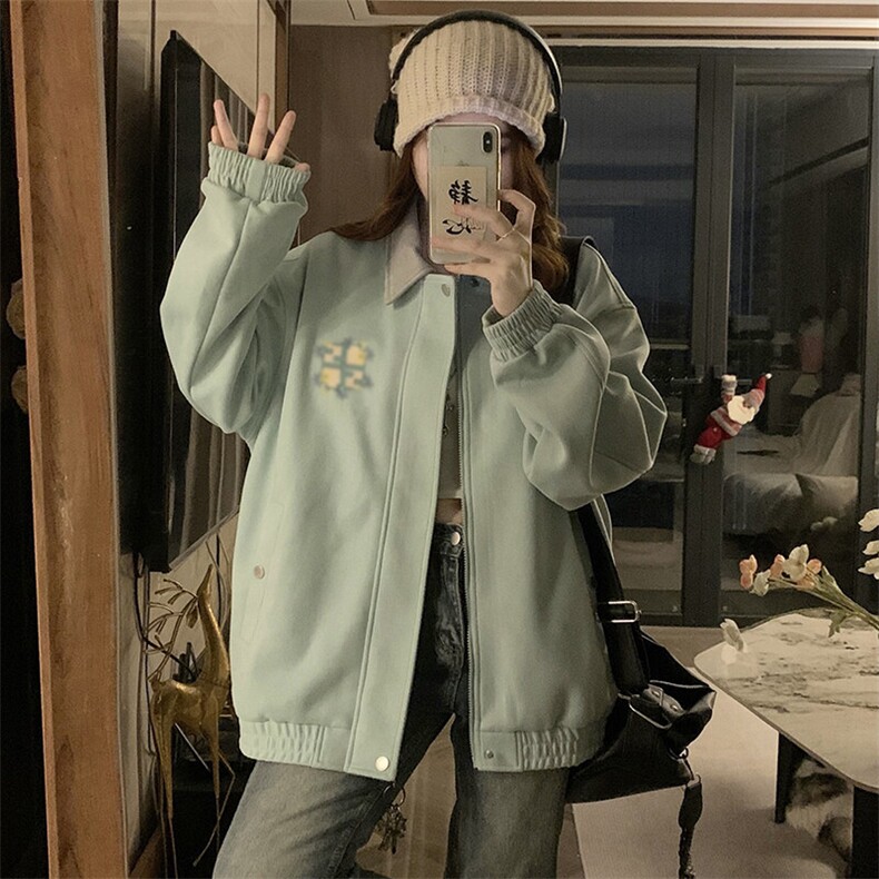 C967-P110美式复古翻领开衫外套女春季2025新款高街潮棒球服,男装棉衣,星座911-2(原星座613-2）