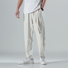 大码风小脚纯色萝卜裤亚麻裤棉麻裤男麻裤K25K20，男装休闲裤，星座225-1