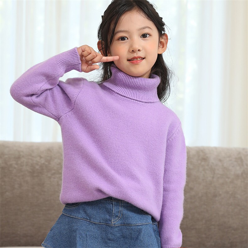 秋冬新款儿童羊毛衫高领保暖男童女童毛衣纯色简约百搭套头衫,童装儿童羊毛衫,冰晶童装