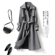 现货2023春秋新款韩版纯色中长款风衣外套女，女装风衣，艾乐芳