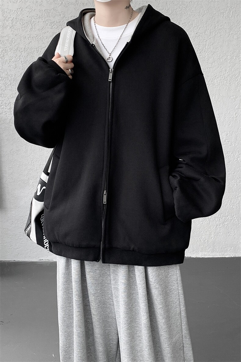 8XL-M500克重磅潮牌百搭卫衣男美式情侣连帽撞色休闲外套WY33P68,女装短外套,电商D206-1