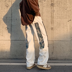 牛仔裤男款美式vibe高街设计感小众毛边贴布休闲长裤N01043-P45，男装休闲裤，星座308B-1
