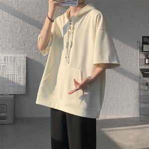 现货 T10113-特批35 控68 夏季新款设计感连帽短袖百搭大码T恤图片