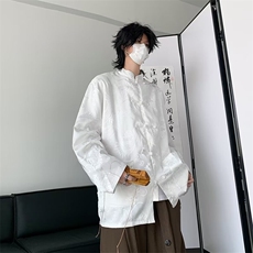 新中式男装风衬衫男短袖浮雕白色衬衣改良中山装外套CA2，男装衬衫，星座1116A-1（原606A）