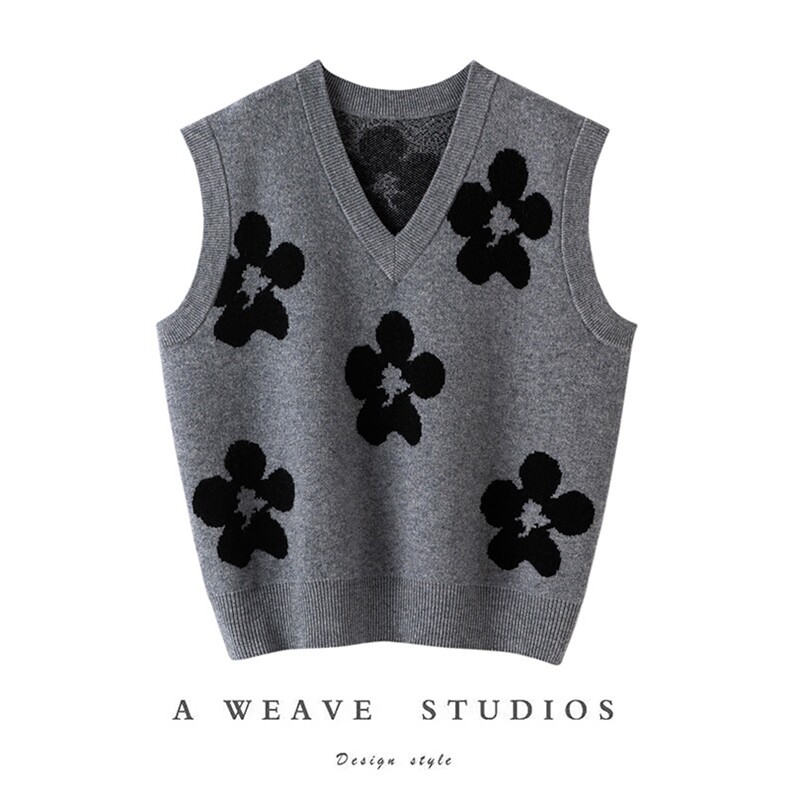 女士无袖背心冬新款宽松显瘦V领羊绒马甲女韩版外穿纯色针织毛衣，女装马甲，亿嘉羊绒