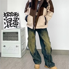 复古牛仔裤男潮牌阔腿裤宽松直筒裤百搭休闲长裤，男装牛仔裤，星座716-2