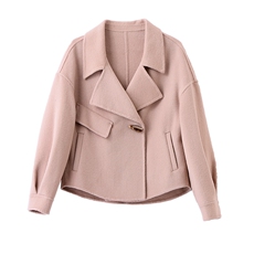小香风粉色双面羊绒大衣女2025春秋新款短款超好看牛角扣毛呢外套，女装毛呢外套，英标秀（1C119）